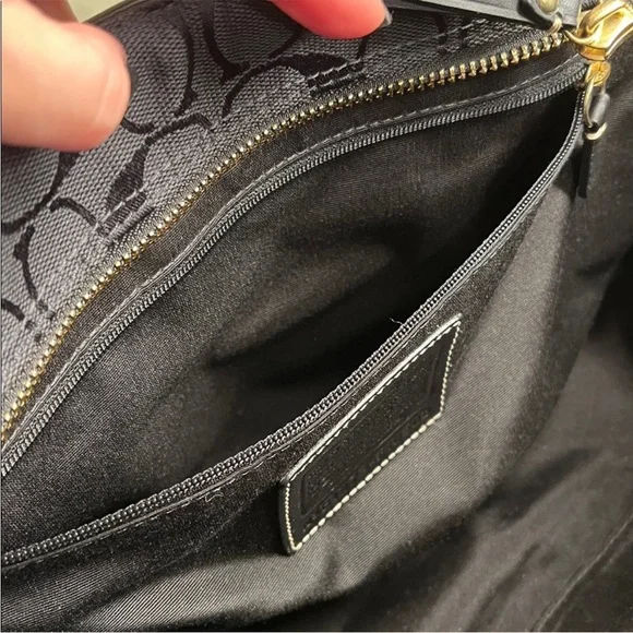 Coach Black Signature Shoulder Bag with Gold Accents